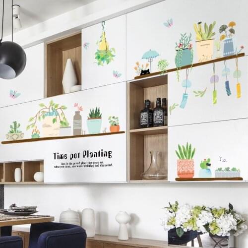 Fresh Plant Pot Wall Stickers Flower Pot Home Decoration DIY Vinyl Home Decor Garden Wall Decals For Bedroom Living Room Sofa