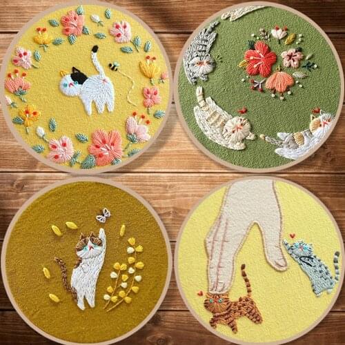 Garden Cat Butterfly Flower Animal Patterns Embroidery Material Package DIY Handcraft Beginner Supplies Hanging Painting Decor