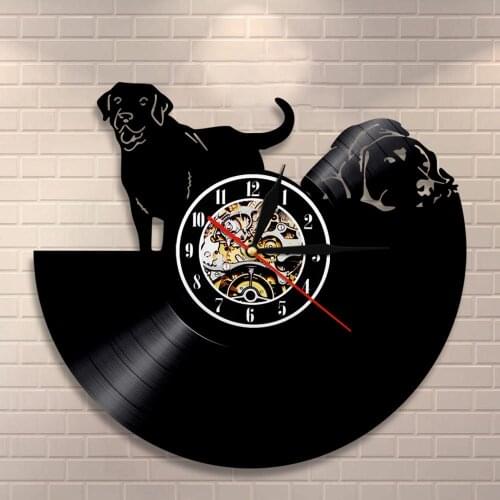 Vintage Vinyl Record LP Wall Clock Black Puppy Pets Vinyl CD Disc Wall Art Wall Clock Doggy Style Home Decor Gift For Dog Lovers