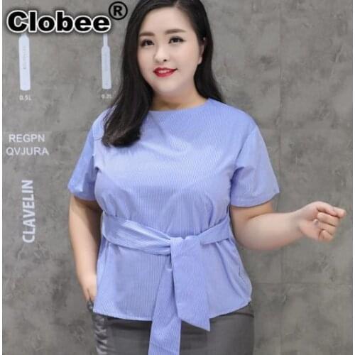 9XL 8XL 7XL 6XL 5XL blusa social feminina Women Shirts 2020 Large Size Blouse Shirt Summer Office Lady Wear Striped Blouse M323