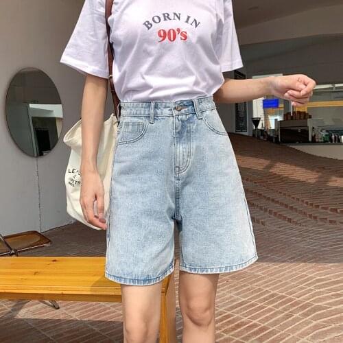 Solid Color WomensNew 2021 Fit High Quality Denim Tide Female Pants Summer Loose Mom Jeans Casual Versatile Streetwear Shorts