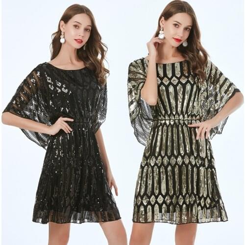 Women vintage A-line Geometric Short Sleeve Round Neck Beading Fanshion Elegant Club Cocktail Party Cocktail Dress