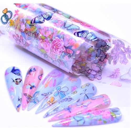 LCJ 10pcs Butterfly Flower Stickers On Nails Foil Colorful Polish Adhesive Sticker Nail Decals Foil Design For Nail Manicure