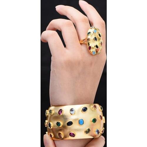 Gorgoeus Dubai New 3PCS Bracelet Ring Earring Set For Women Wedding Bridal Cubic Zircon Dubai PARTY WEDDING Jewelry BOHO 2021