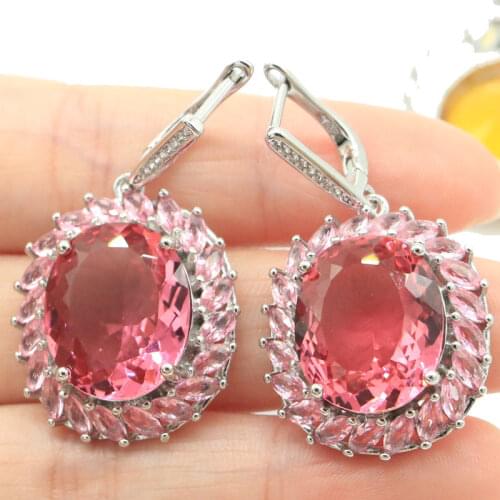 50x26mm Romantic Created London Blue Topaz White CZ Gift For Sister Silver Earrings