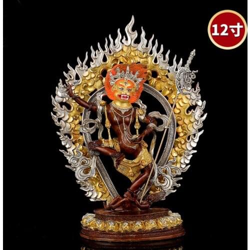 Large good grade gold gilding Buddha brass statue HOME family effective protection Tibetan Simhamukha lion dakinis Buddha 38CM