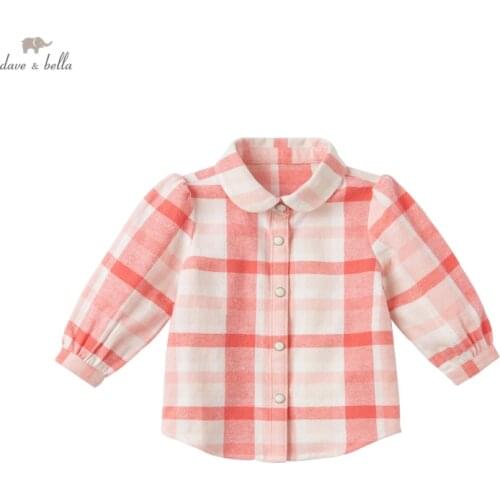 DB17355 dave bella spring fashion baby girls plaid print shirts infant toddler tops children high quality clothes
