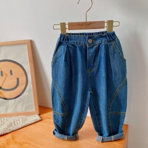 Childrens Denim Pants 2021 Autumn New Baby Boys and Girls Solid Radish Jeans Baby Loose Casual Trousers Kids Cowboy Jeans Pants