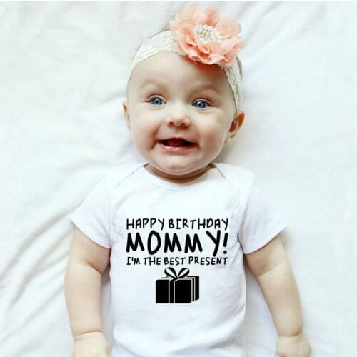 Happy Birthday Mommy Cute Newborn Baby Bodysuit Cotton Short Sleeve Jumpsuit Baby Boys Girls Onesies Rompers Clothes Outfit