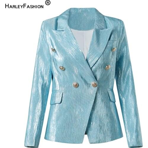 HarleyFashion Elegant Euroamerican Designer Party Style Bling Bling Light Blue Luxury Quality Unique Bodycon Blazer