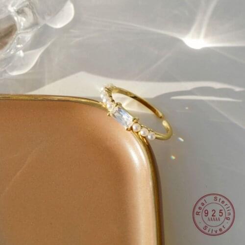 HI MAN 925 Sterling Silver European Personality Geometric Zircon Pearl Ring Women Fashion Classic Friendship Jewelry