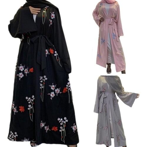 3D Flower Muslim Embroidery Abaya Women Arab Jilbab Dubai Open Kimono Long Sleeve Kaftan Elegant Luxury Maxi Robe Party Dubai