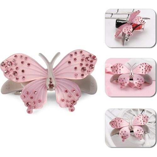 Korean Acrylic Cute Butterfly Hair Clips Pink Rhinestone Hair Barrette Butterfly Hair Accessories