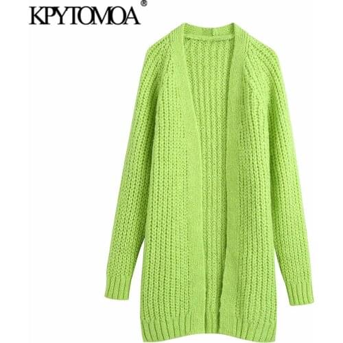 KPYTOMOA Women 2021 Fashion Oversized Open Knit Cardigan Sweater Vintage Long Sleeve Ribbed Trims Female Outerwear Chic Tops