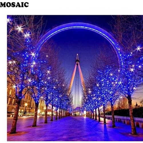 Square full drill diamond embroidery needlework cross stitch set diamond painting City night light wall picture painting