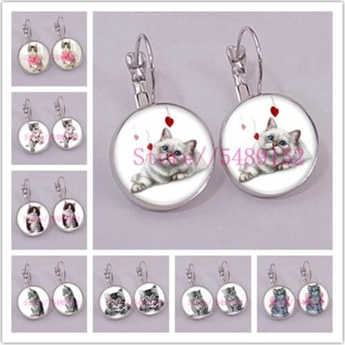 Cute Drop Cat Glass Earrings Lovely Kitty Loop Dangle Earring Fashion Jewelry for Women Girl New Style Cute Animal Accessories