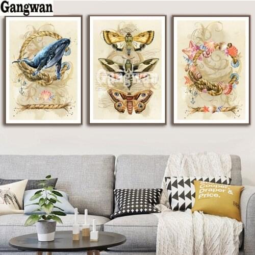Whale Butterfly Modular Vintage Diamond Painting Cross Stitch Diamond Embroidery picture 5d square round diamond mosaic 3 pcs
