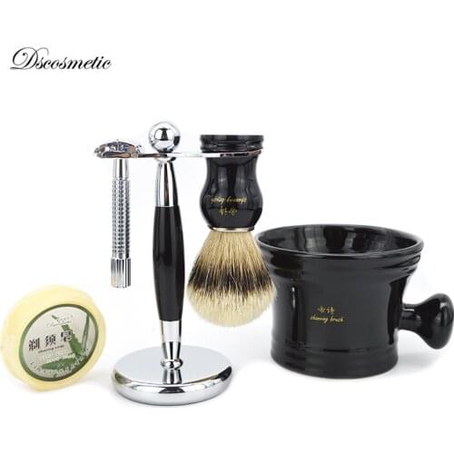 DS 5pcs Shaving brush set silvertip badger hair brush safety razor razor stand shaving mugs shaving soap shave barber tools