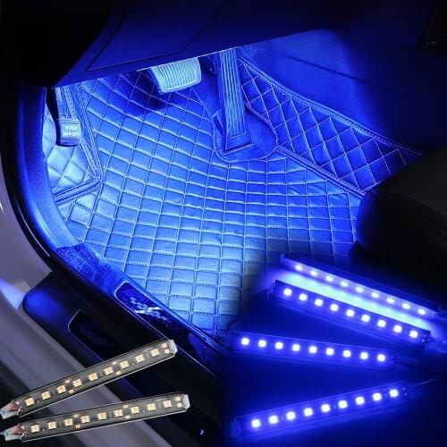 Dash Floor Foot Strip Lights Cigarette Lighter Adapter Auto Decorative Lamp 9 LED 4 In 1 Car Interior Atmosphere Lights