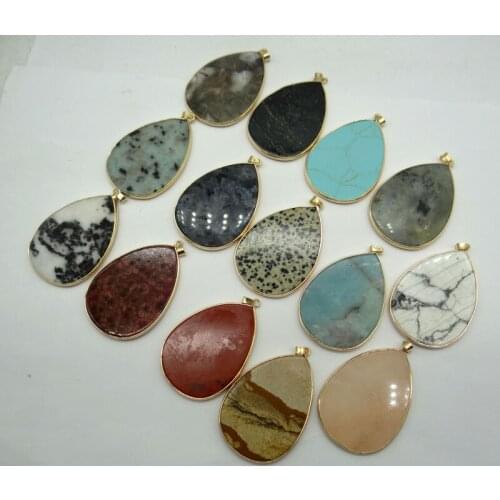 Natural stone aventurine tiger eye Quartz Crystal Turquoises water drop pendant for diy Jewelry making necklace Accessories6PCS