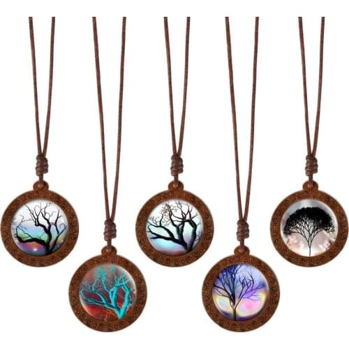 New Arrival Handmade Wood Glass Cabochon Life Tree Necklaces & Pendants For Women Jewelry Accessories Wholesale
