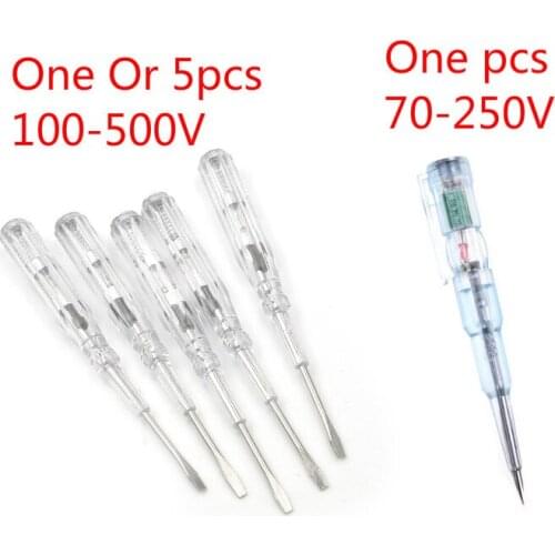One Or 5pcs 100-500V 70-250V Induced Electric Tester Screwdriver Probe With Indicator Light Voltage Tester Pen AC/DC Detector