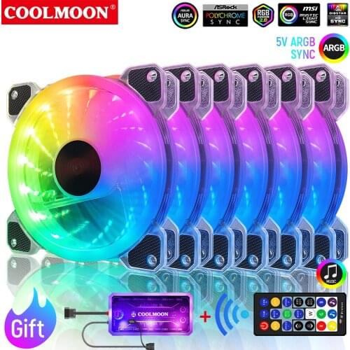 COOLMOON Cooling Fan Mute PC Computer Case Gamer Cabinet Cooler 120mm RGB Ventilador Heat sink CPU 6PIN Radiator Fans Aura Sync