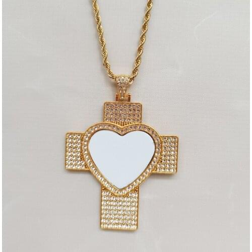 Sublimation Blank Necklace Heart Shaped Cross Pendant DIY Custom Photo Hip-Hop Necklace 5pcs/Lot