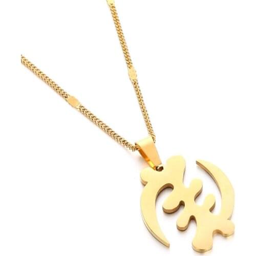 Stainless Steel Gold Color Symbol Pendant Necklaces Adinkra Gye Nyame Ethnic Charm Jewelry