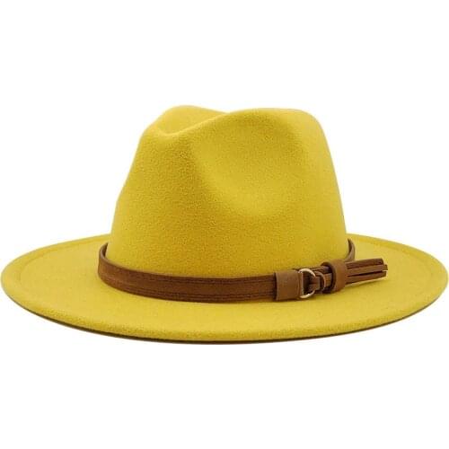 Simple Women Men Wool Fedora Hat With Leather Ribbon Gentleman Elegant Lady Wide Brim Jazz Church Panama Sombrero Cap 56-58-60CM