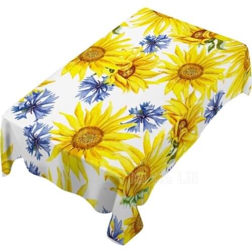 Rectangular Sunflower Summer Flowers Blooming Yellow Tablecloth Art Deco Table Cover