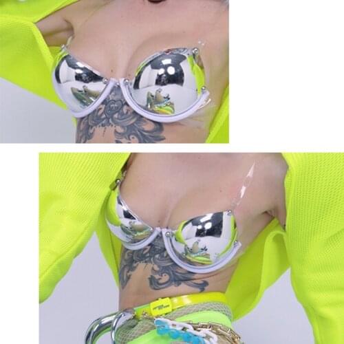 Sexy Glitter Bra Gogo Dancer Outfit Adult Performance Costume Pole Dancing Clothes Western Wear Metal Bra DJ DS Clubwear DL7717