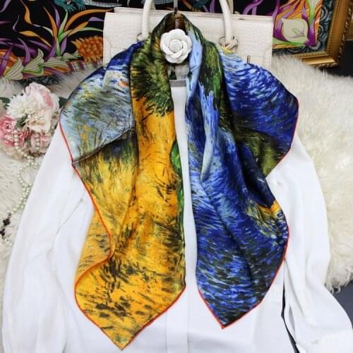 Square Silk Scarf Women Fashion Print Big Neck Scarfs Office Lady Hair Band Foulard Hand Kerchief Female Bandana Shawl Hand Roll