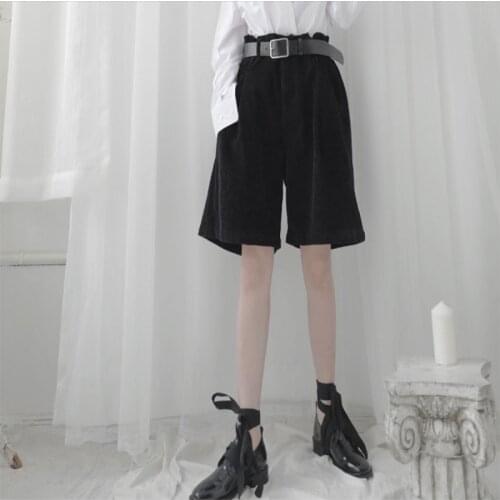 Summer womens new solid color high waist corduroy black stripe shorts fashion trend comfortable go with shorts