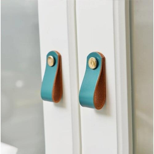 Nordic Leather Furniture Drawer Knobs Wardrobe Cupboard Cabinet Handle Cowhide Door Pulls Furniture Hardware Silver Brass Screw