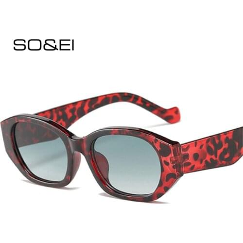 SO&EI Retro Polygon Rectangle Sunglasses Fashion Women Leopard Eyewear Shades UV400 Vintage Men Blue Green Square Sun Glasses