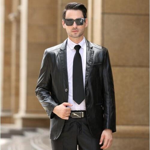 Thin mens leather jacket slim motorcycle coat men jackets suit collar clothes Business Casual jaqueta de couro fashion black