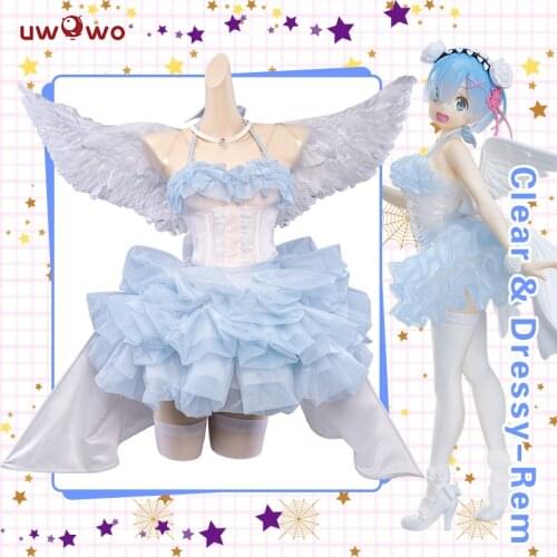 UWOWO Rem Cosplay Costume Re:Zero Starting Life in Another World Clear & Dressy Cute Angel Cosplay Dress