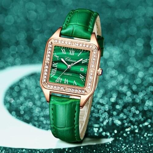 High Quality Women Watches Luxury Malachite Green Watch For Women Waterproof Quartz Diamond Watch Leather Ladies Watch Gifts