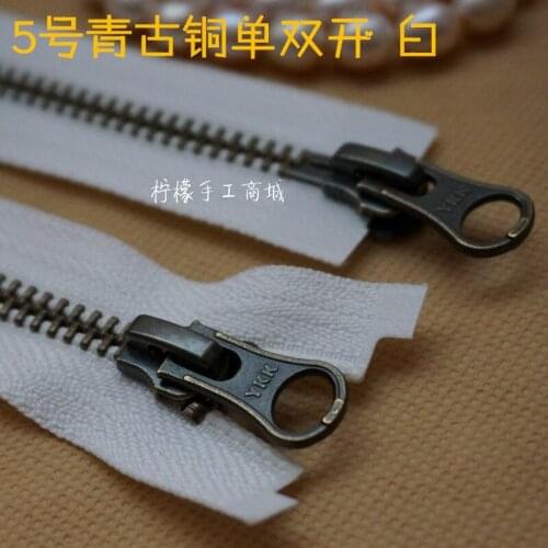 YKK Zipper No.5 Metal Bronze Double Zipper 60-120cm White