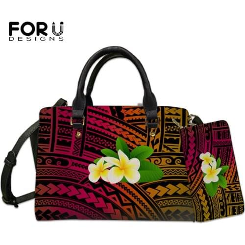 FORUDESIGNS Women PU Shoulder Tote Bags Polynesian Tribe Style Large Capacity Handbags And Purse 2pcs Female Casual Bolsas Mujer
