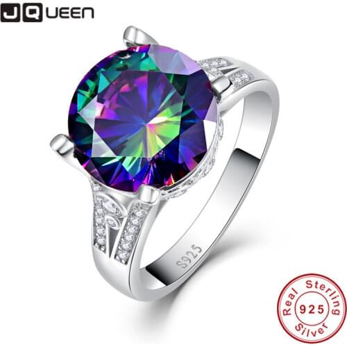 Jqueen Multicolor Rainbow Topaz Ring Women Sterling-Silver-Jewelry 925 Sterling Silver Wedding Bands with Gift Ring Box