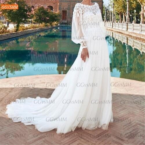 Elegant white Wedding Dress 2021 trouwjurk Sweetheart zipper full custom made Puff Sleeve Floral Print vestido de casamento