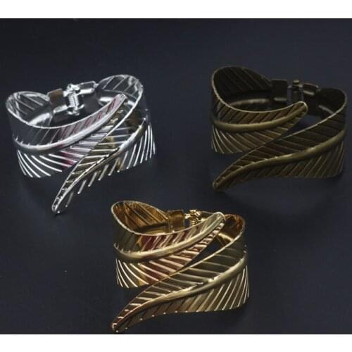 1 PCS Fashion Metal Iron 3 Colors Plated Feather Cuff Bangle Adjustable Womens Bangle Bracelets