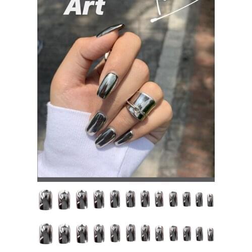 24pcs Soot Medium and Long False Nail Patch Wear Nail Sticker Finished Fake Nails Punk Nail Tip Extension Press On Nails Beauty