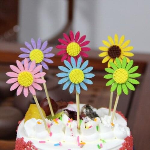 6pcs Sun Flower Cake Topper Set Fabric Cupcake Topper For Kids Birthday Wedding Party Baby Shower Cake Decorations Supplies Tool
