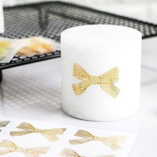 600pcs/lot Handmade Transparent Gold Color Big Bow Shape Cookies Cake Packaging Sealing Label Sticker Baking DIY Gift Stickers