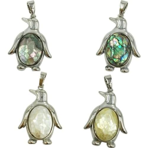 Free Shipping Women Fashion Jewelry Mother of pearl New Zealand Ablone Shell Penguin Art Drop Pendant Bead 1pcs WFH680
