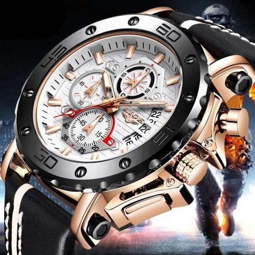 LIGE Fashion Mens Watches Top Brand Luxury Leather Watch Men Sport Waterproof Quartz Chronograph Wristwatch For Men Reloj Hombre