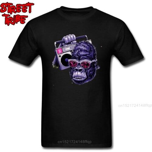 Boombox Lover T-shirt Men Black Tshirt Rock Music Graffiti T Shirts Gorilla Hipster Designer Clothing Fashion Street Tops Cotton